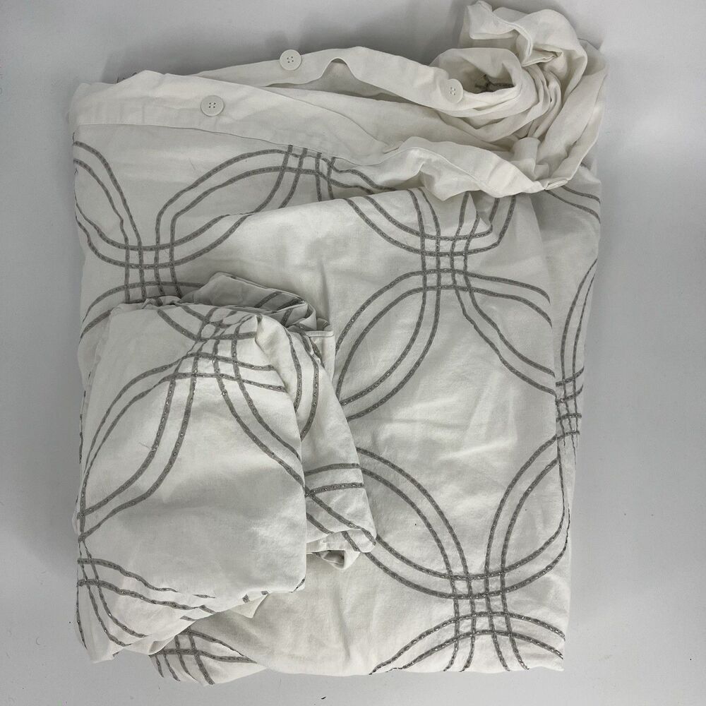 Restoration Hardware Baby Child Duvet Cover 2 Shams Gray White Embroidered Full